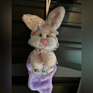 1970’s Vintage 3D PinkPlush Bunny Rabbit Purple Velour Stocking